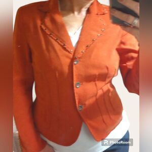 Requirements scalloped collar burnt orange blazer